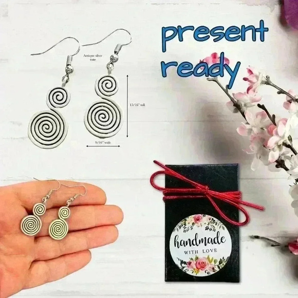 Spiral earrings dangle bohemian boho geometric earrings for women - Picture 3 of 11